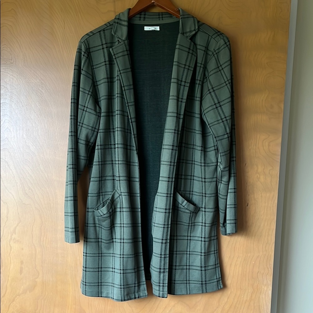 Maurices Green and Black Plaid Cardigan Blazer